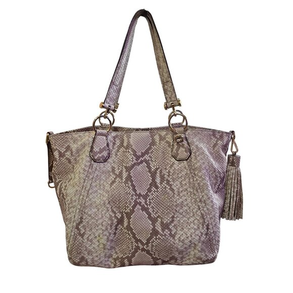 Michael Kors Snakeskin Tote Bag With Gold Hardware & Tassel Accent READ - Picture 2 of 16